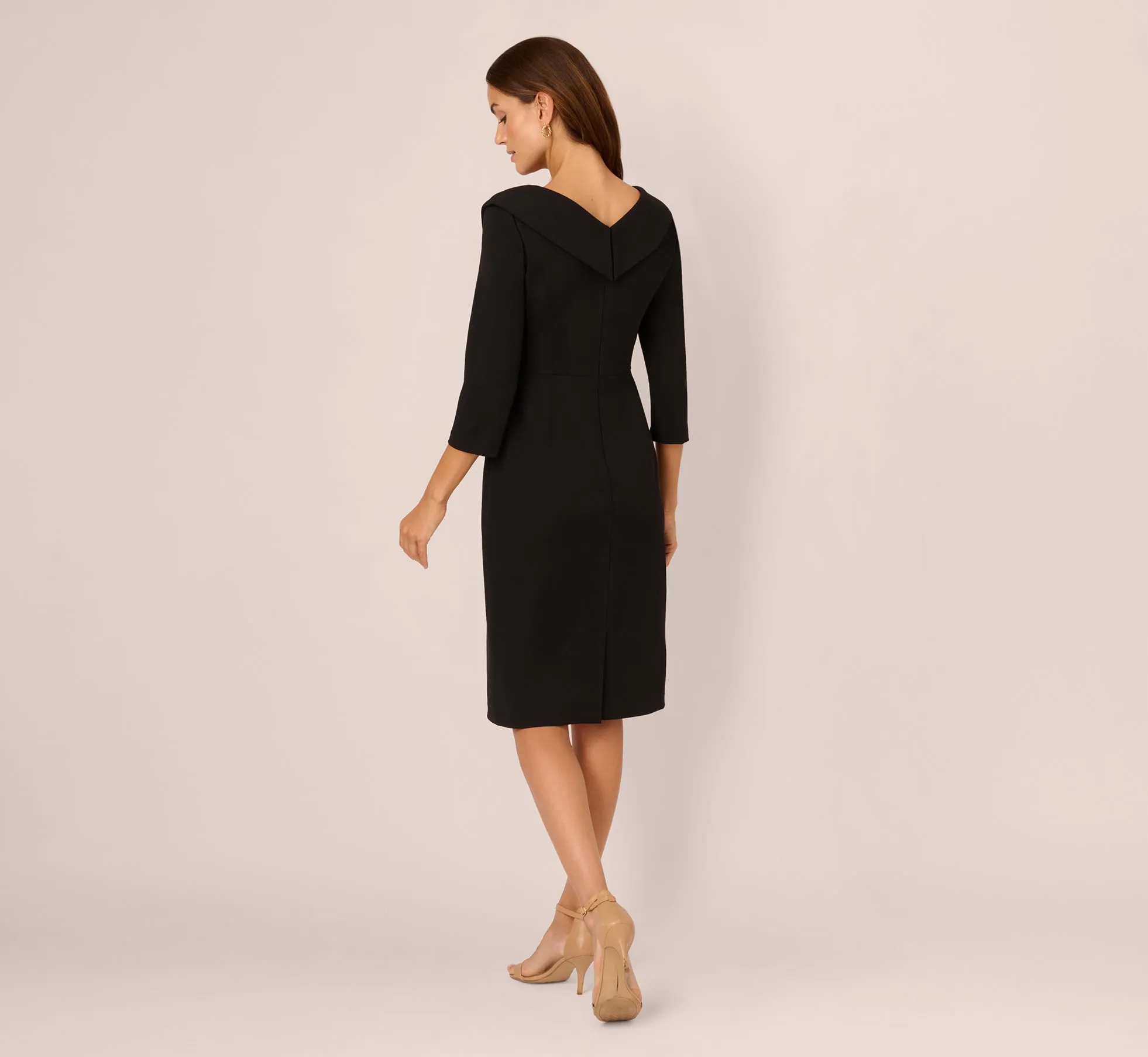 Knit Crepe Tie Front Sheath Dress In Black sold by Adrianna Papell product image thumbnail 4
