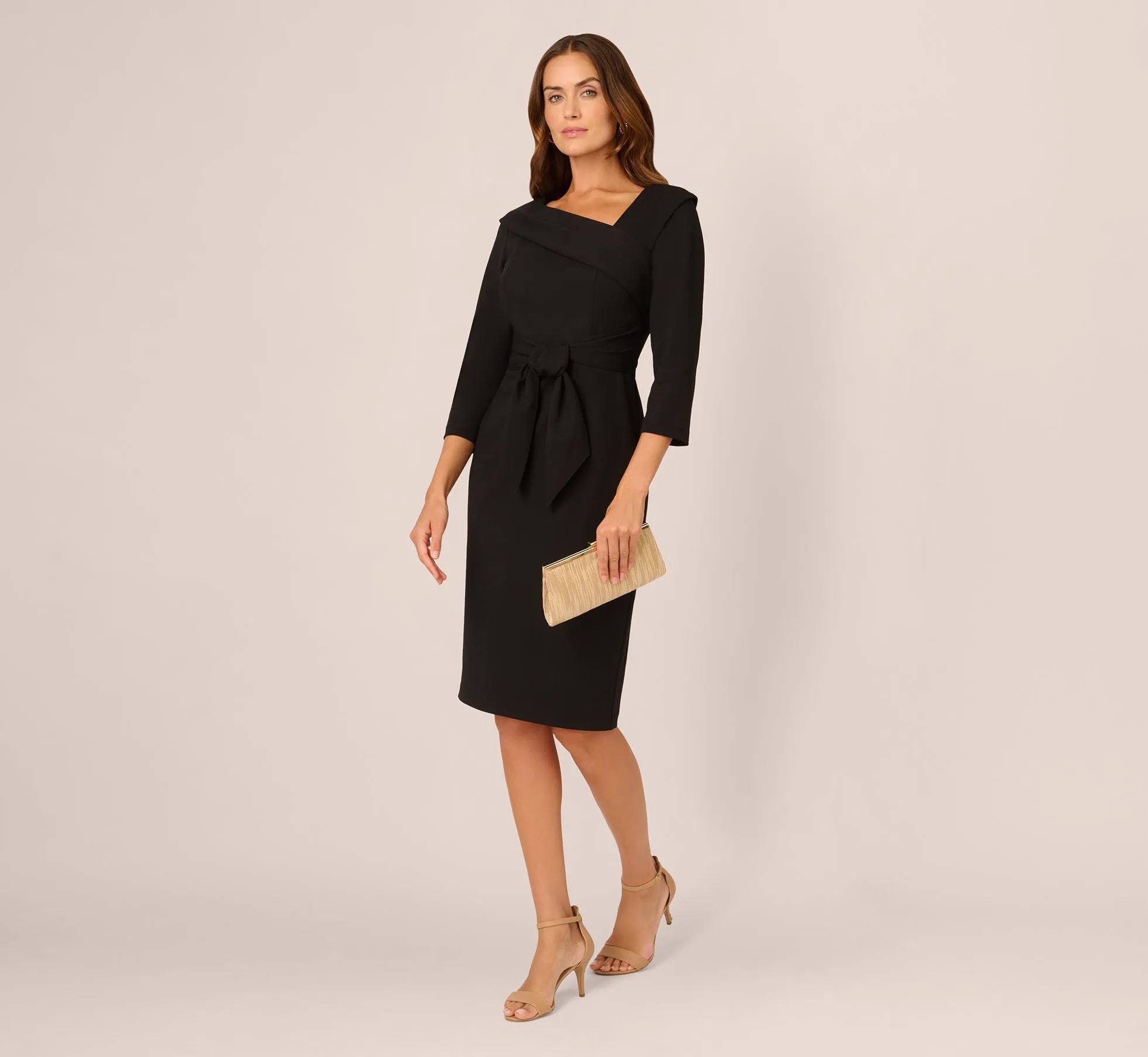 Knit Crepe Tie Front Sheath Dress In Black sold by Adrianna Papell product image thumbnail 2