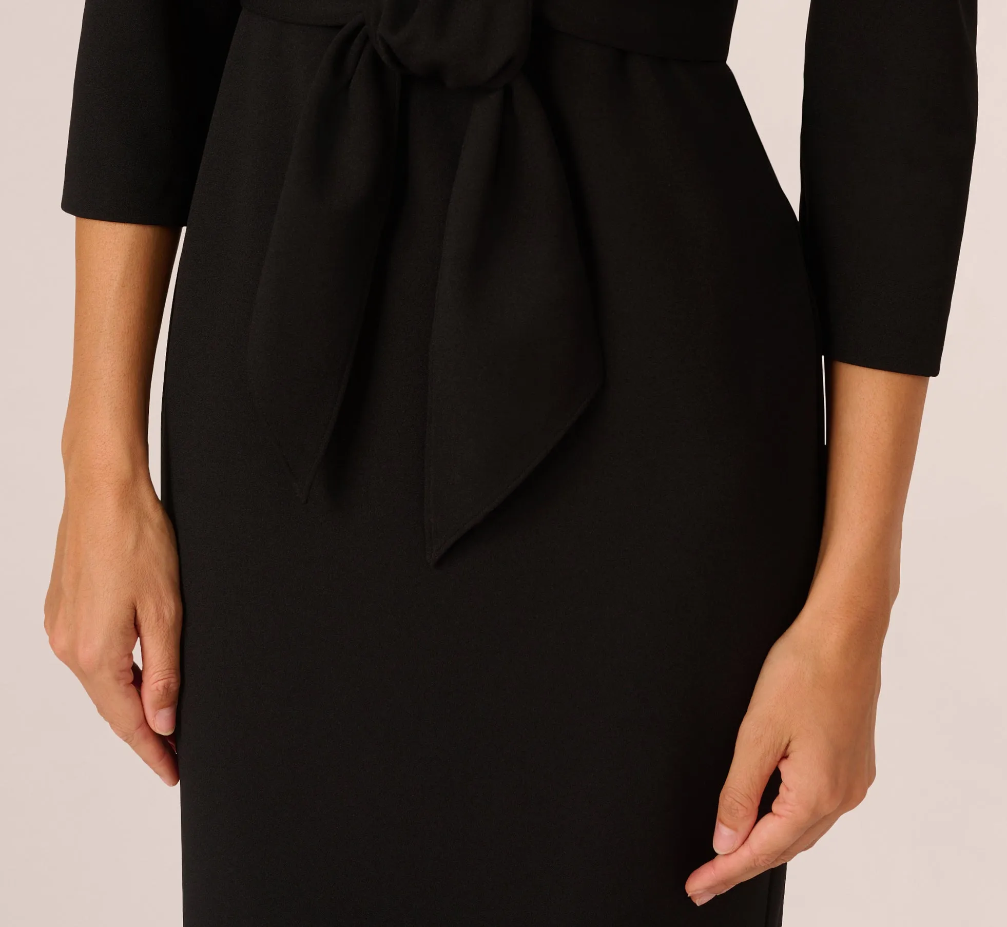 Knit Crepe Tie Front Sheath Dress In Black sold by Adrianna Papell product image thumbnail 5