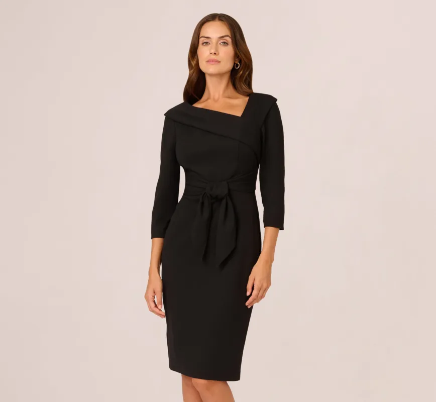 Knit Crepe Tie Front Sheath Dress In Black sold by Adrianna Papell