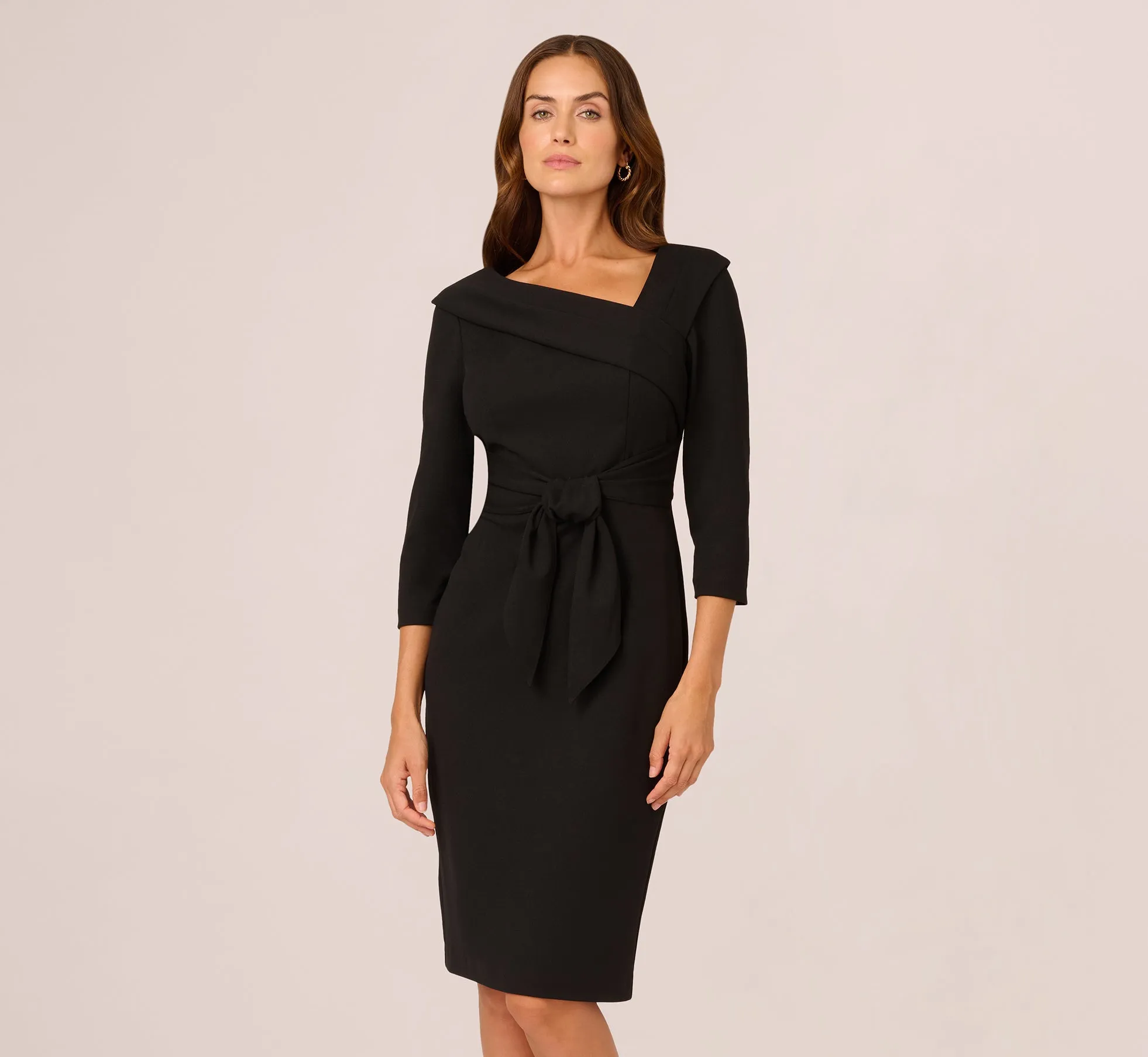 Knit Crepe Tie Front Sheath Dress In Black sold by Adrianna Papell