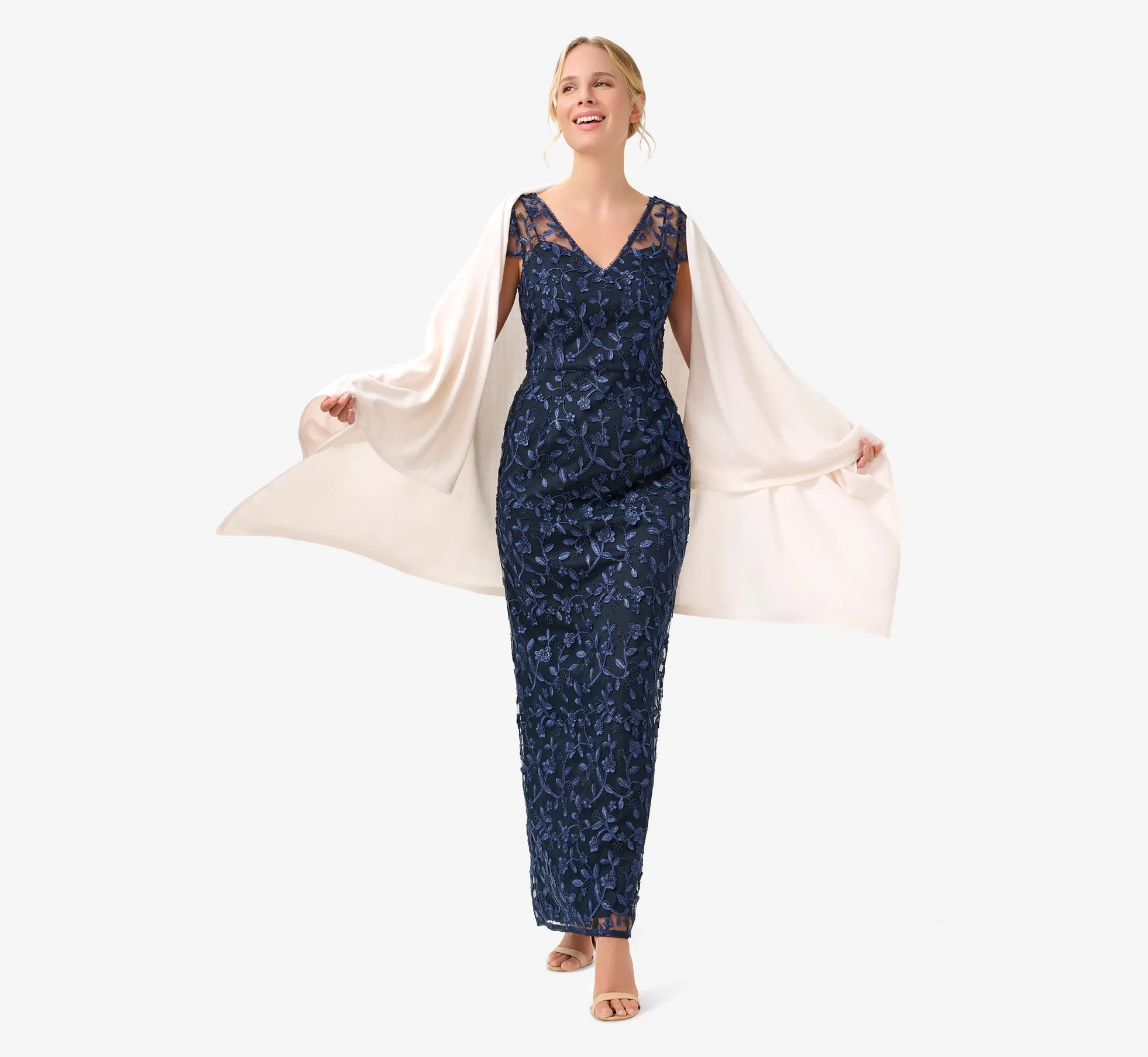 Metallic Embroidered Column Gown In Midnight sold by Adrianna Papell product image thumbnail 4