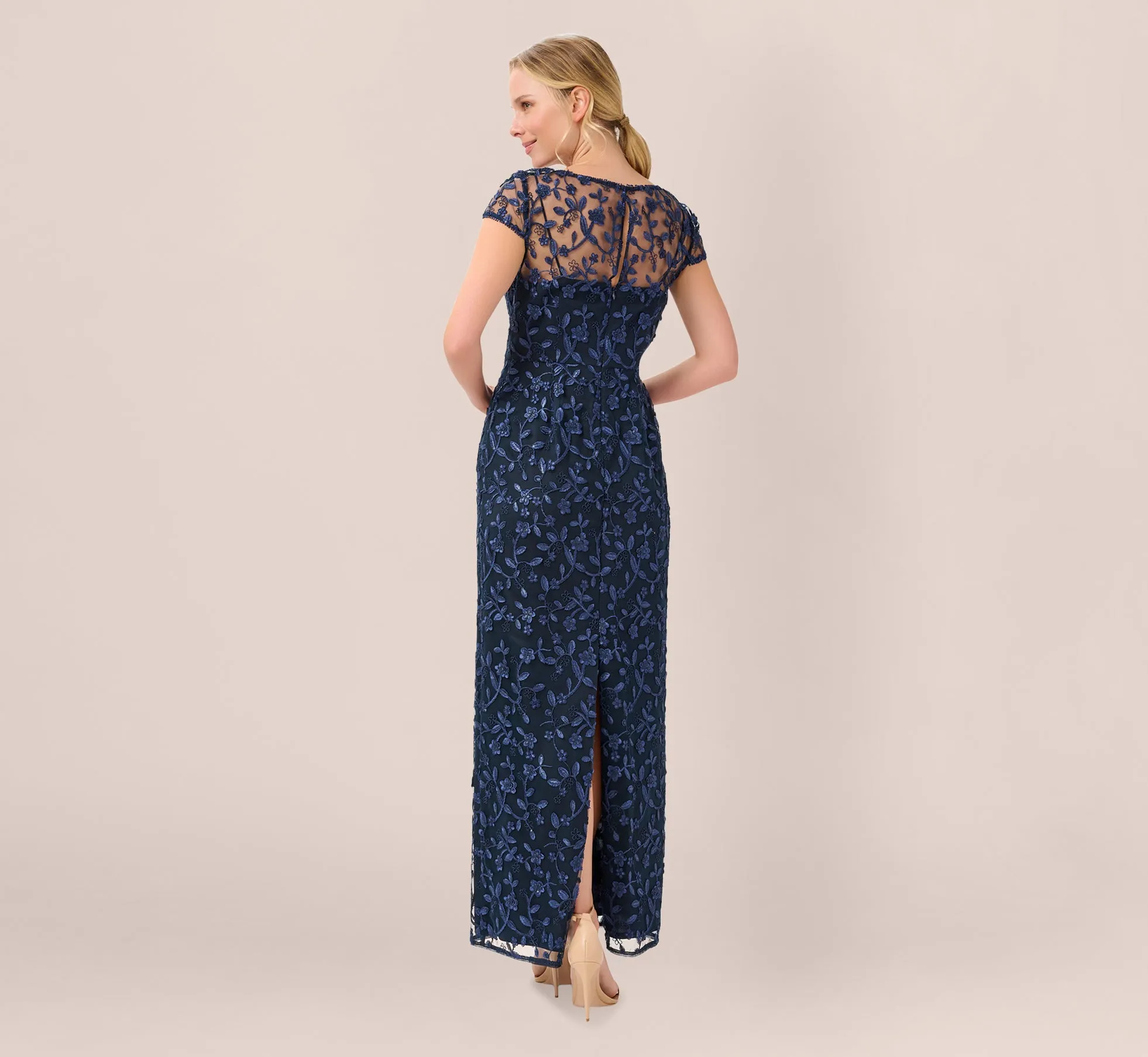Metallic Embroidered Column Gown In Midnight sold by Adrianna Papell product image thumbnail 3