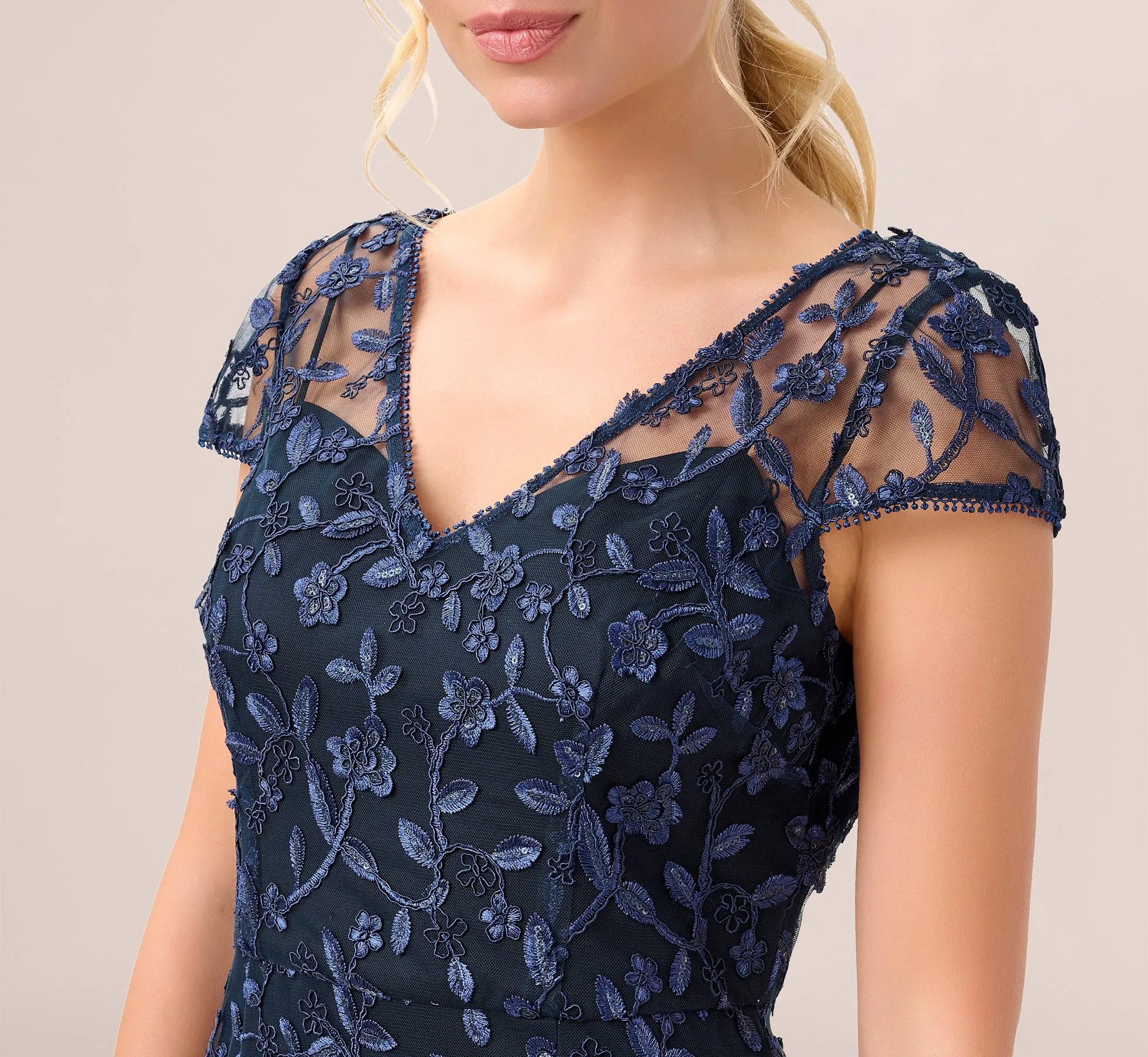 Metallic Embroidered Column Gown In Midnight sold by Adrianna Papell product image thumbnail 2