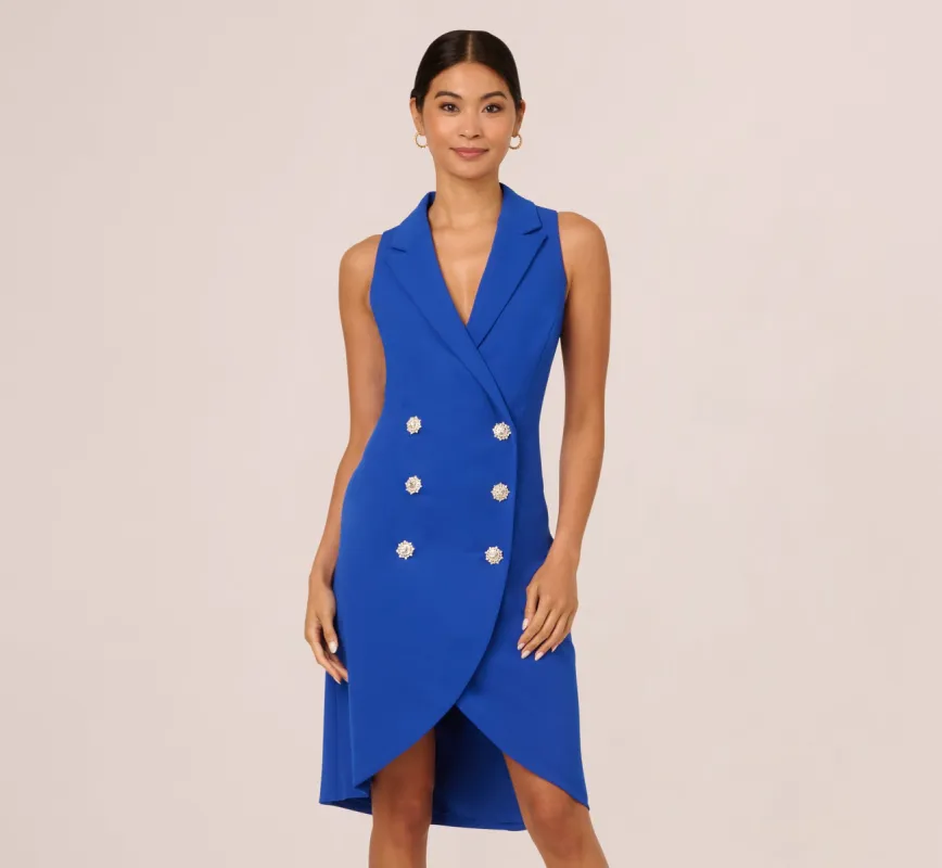 Jewel Button Tuxedo Short Dress In Deep Sapphire sold by Adrianna Papell