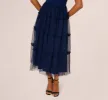 Sleeveless Midi Dress With Square Neck And Tiered Skirt In Navy sold by Adrianna Papell