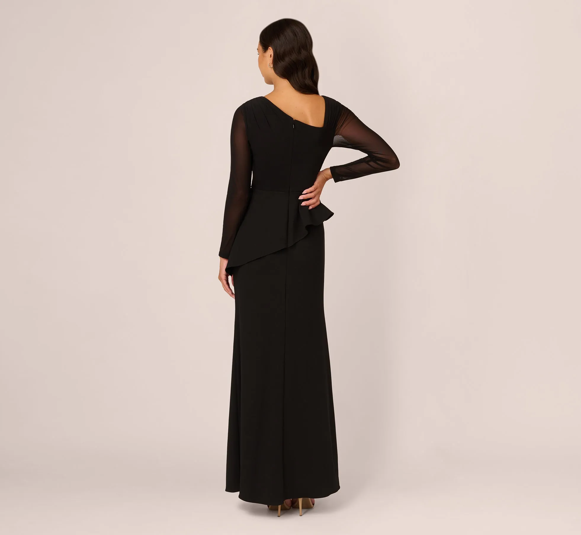 Knit Crepe Combo Mesh Gown In Black sold by Adrianna Papell product image thumbnail 4