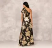 One Shoulder Jacquard Gown In Black Gold sold by Adrianna Papell