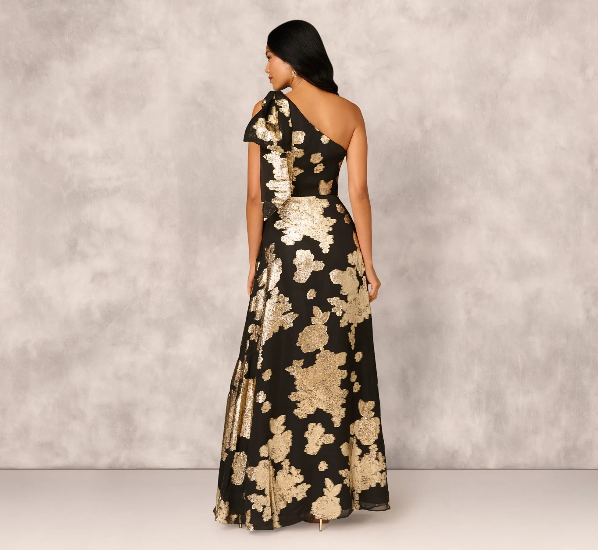 One Shoulder Jacquard Gown In Black Gold sold by Adrianna Papell product image thumbnail 5
