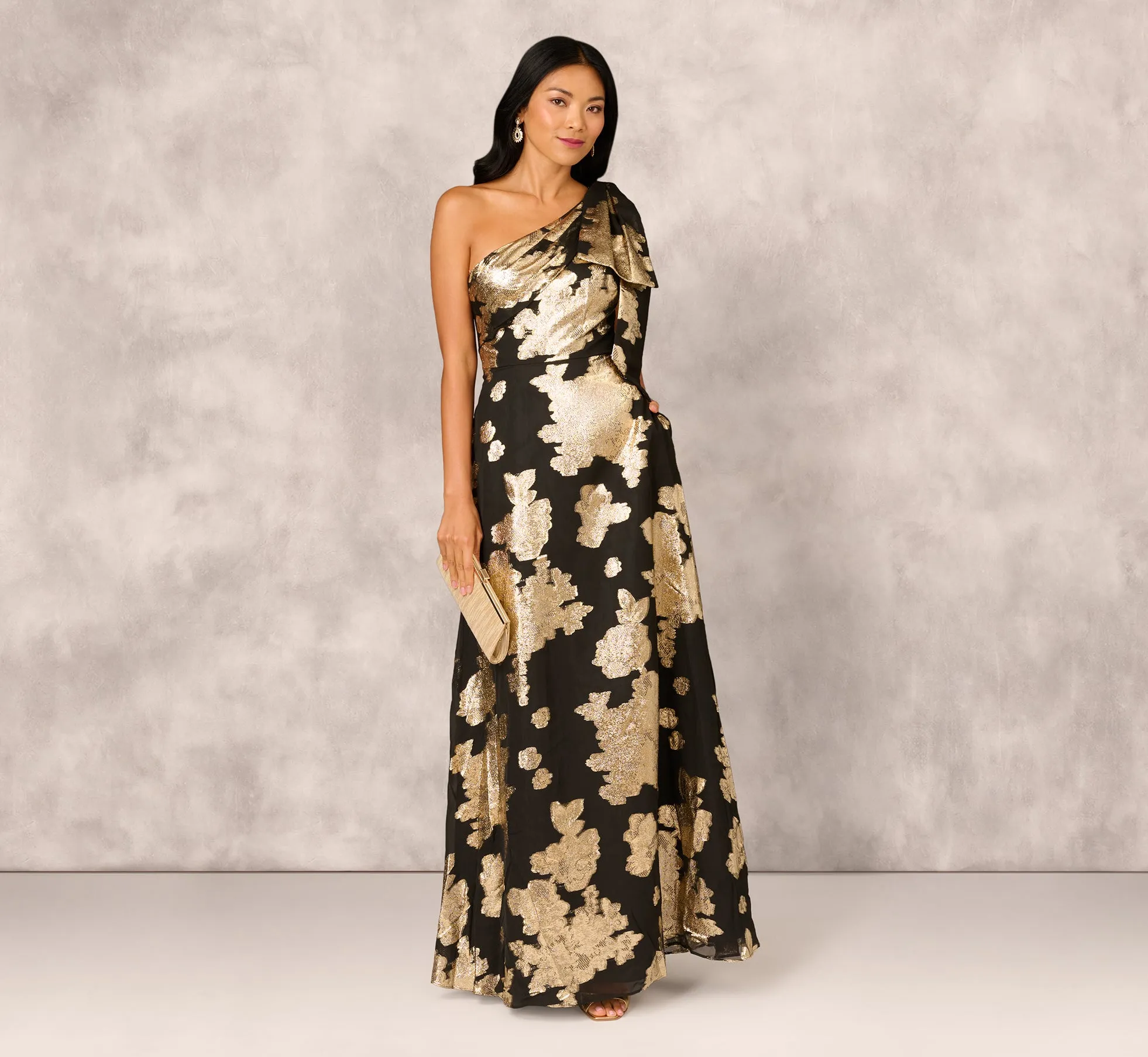 One Shoulder Jacquard Gown In Black Gold sold by Adrianna Papell product image thumbnail 2