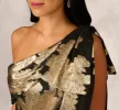 One Shoulder Jacquard Gown In Black Gold sold by Adrianna Papell