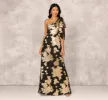 One Shoulder Jacquard Gown In Black Gold sold by Adrianna Papell