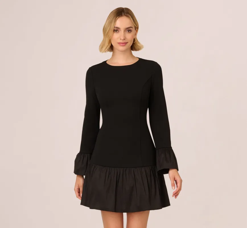 Crepe And Taffeta Drop Waist Short Dress In Black sold by Adrianna Papell