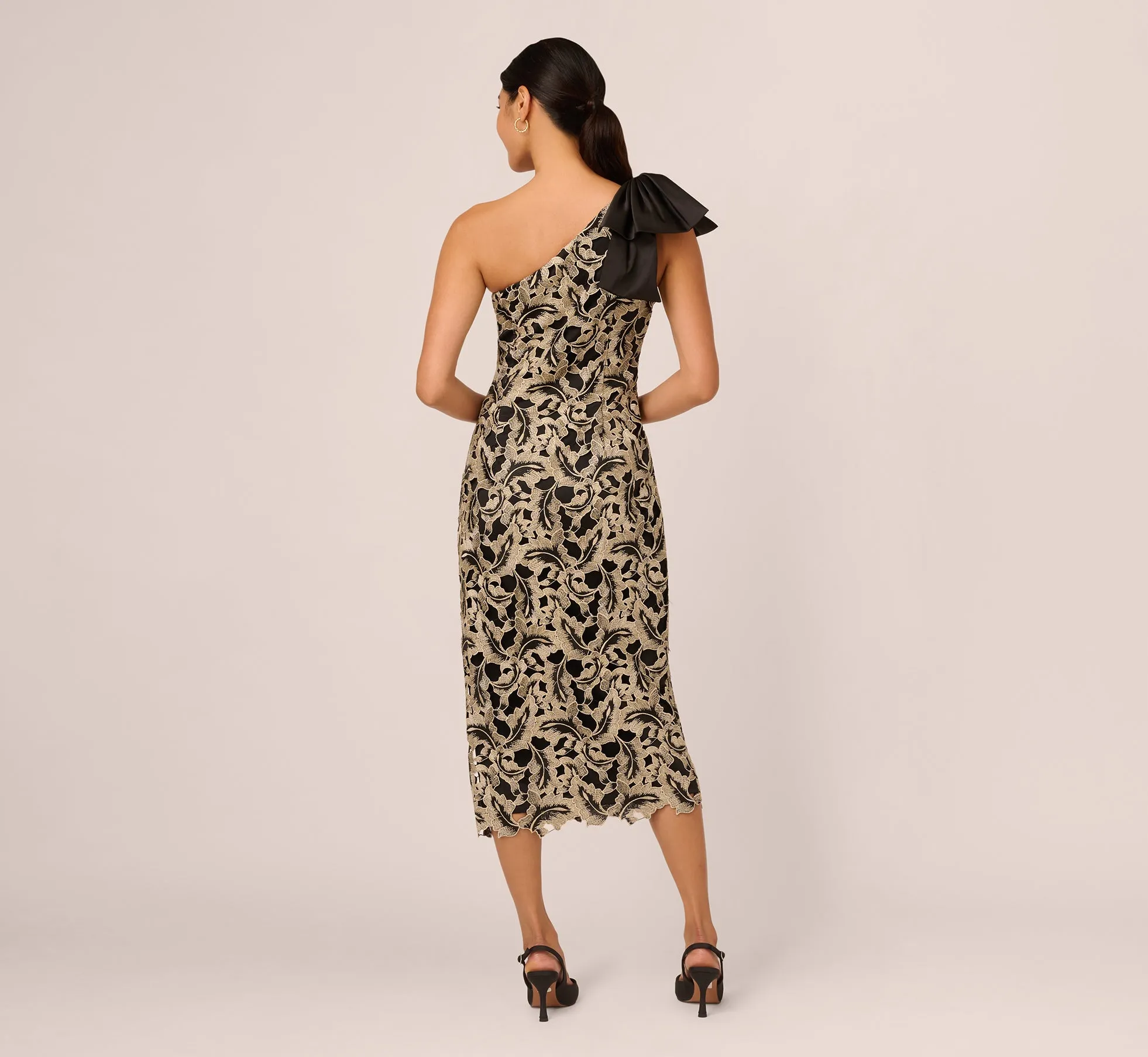 Metallic Leaf Lace Ankle Dress In Black Gold sold by Adrianna Papell product image thumbnail 4