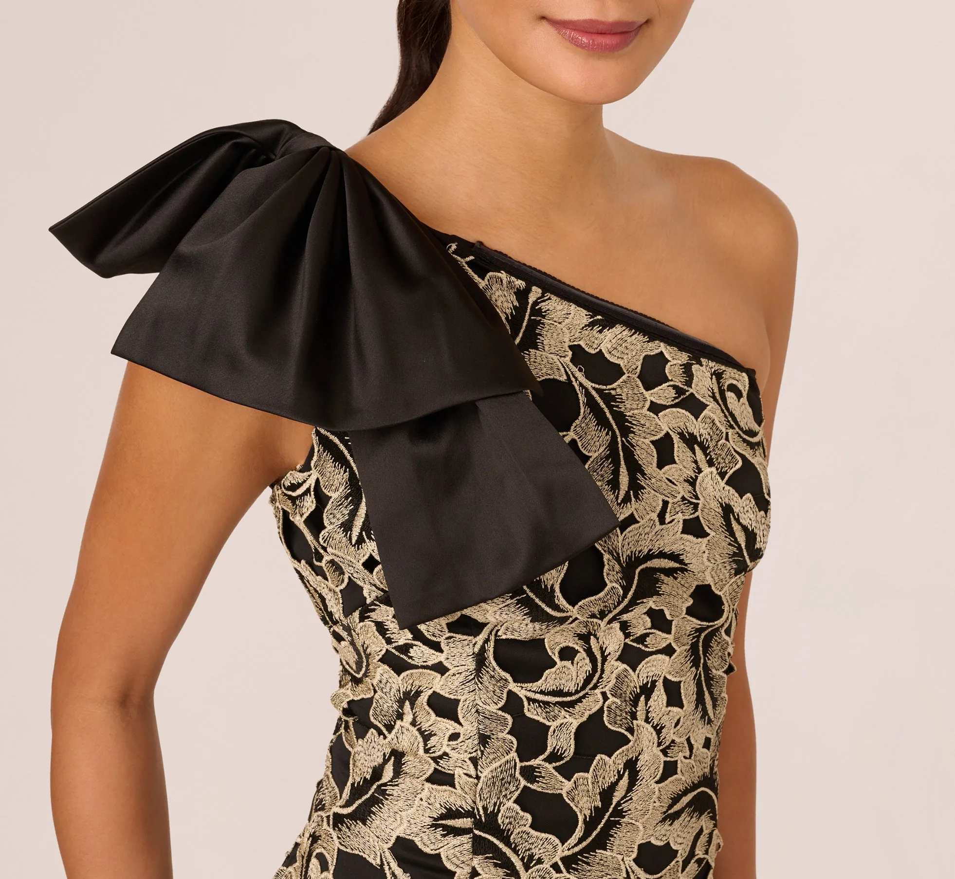 Metallic Leaf Lace Ankle Dress In Black Gold sold by Adrianna Papell product image thumbnail 3