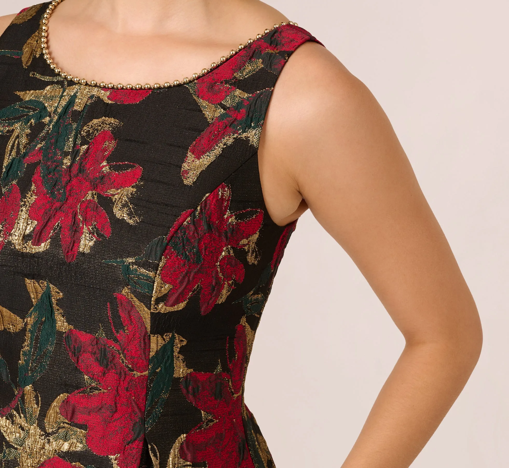 Floral Jacquard Fit And Flare Dress In Black Red sold by Adrianna Papell product image thumbnail 3