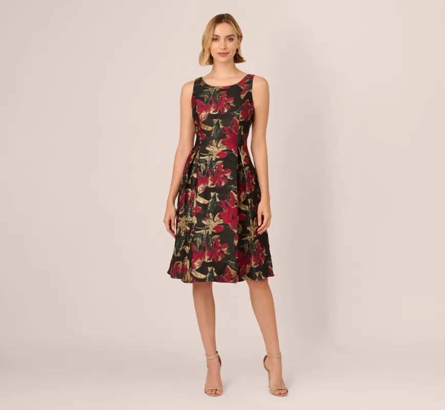 Floral Jacquard Fit And Flare Dress In Black Red sold by Adrianna Papell