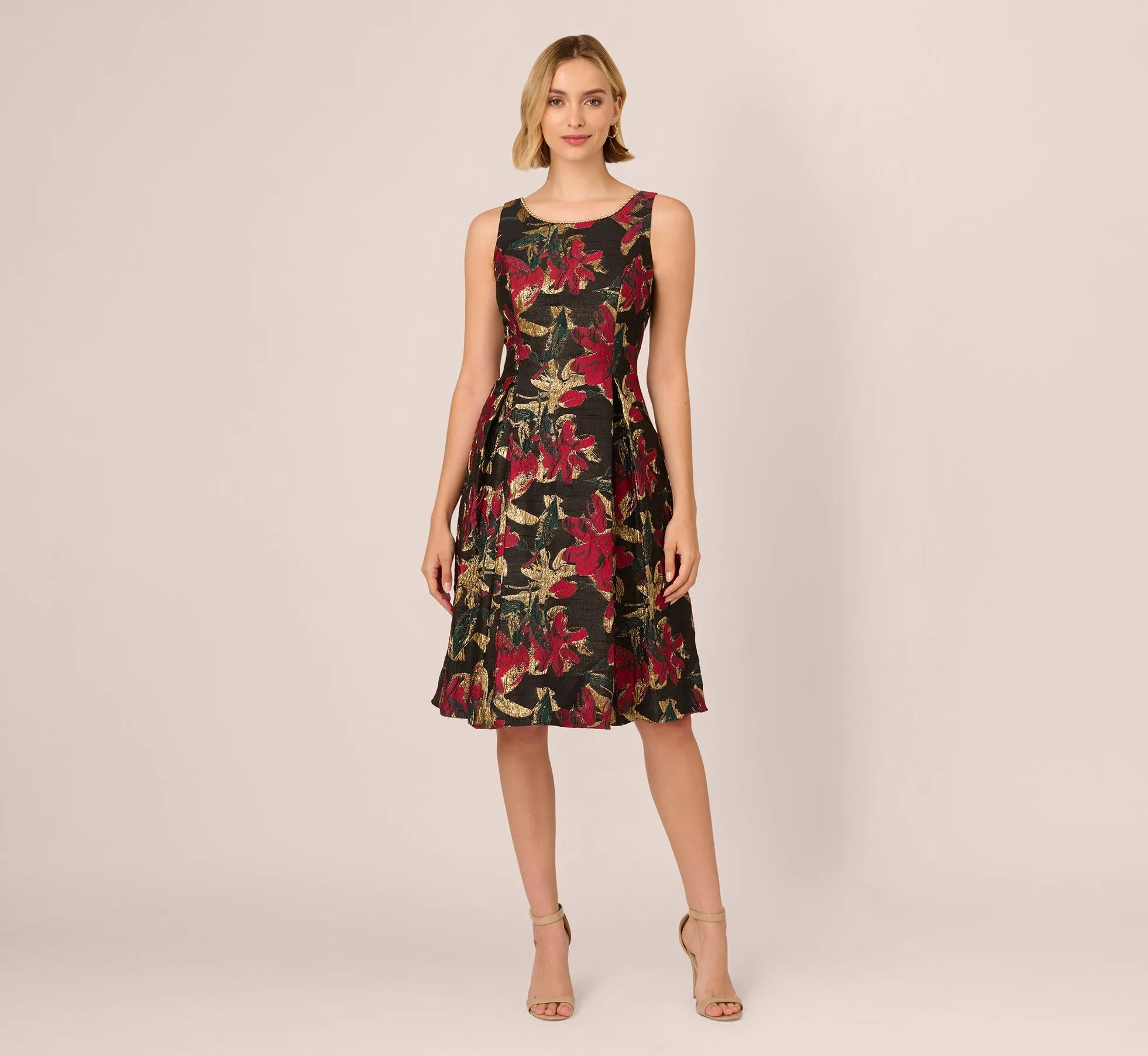 Floral Jacquard Fit And Flare Dress In Black Red sold by Adrianna Papell