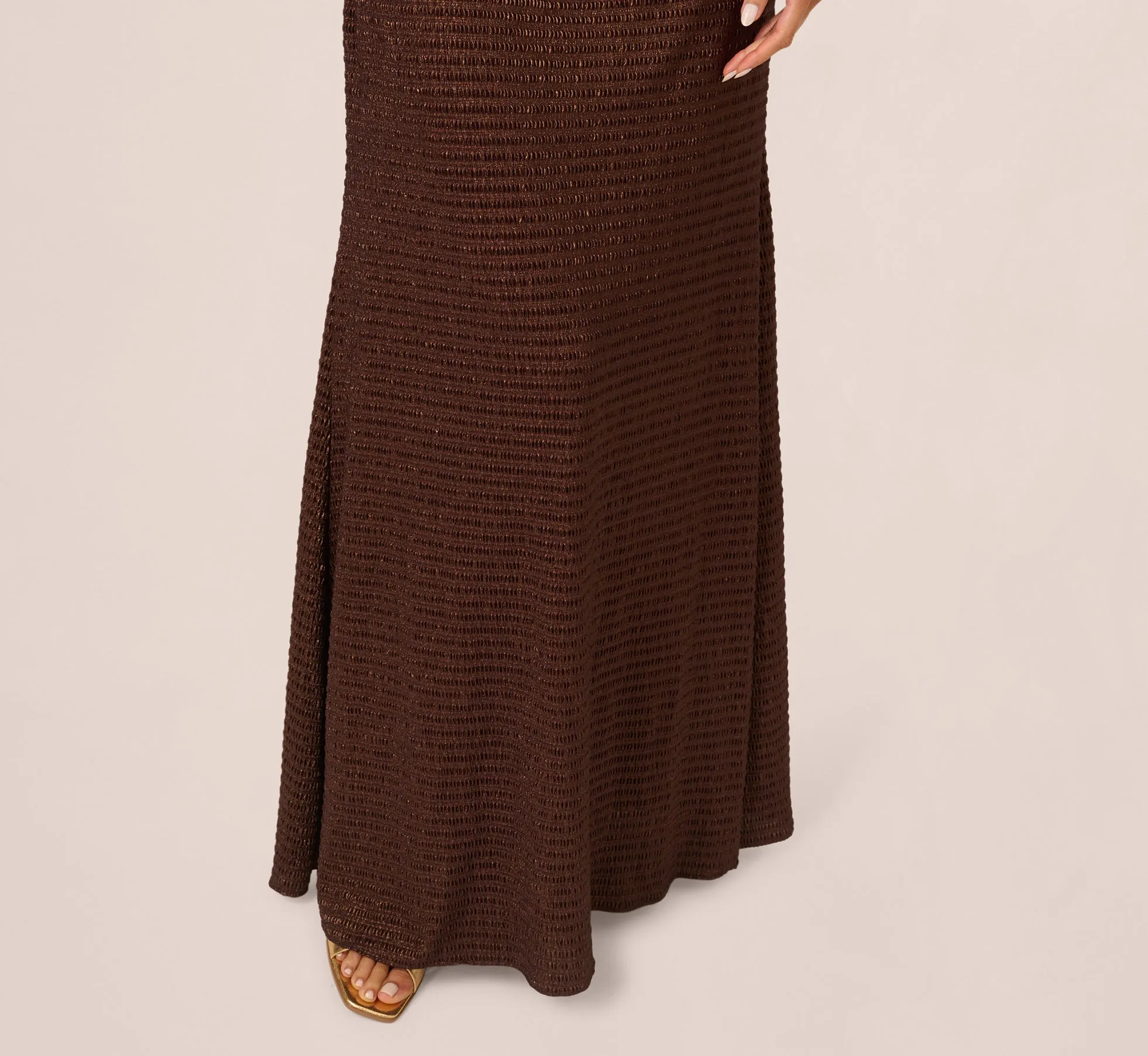 Pleated Metallic Cape Gown In Bronze sold by Adrianna Papell product image thumbnail 5