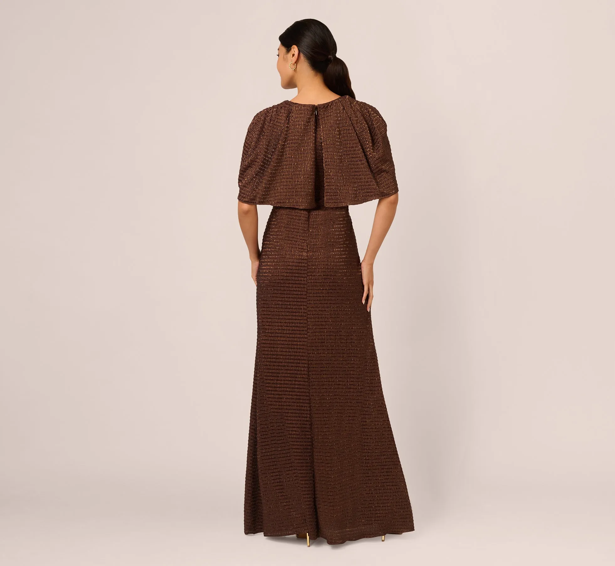 Pleated Metallic Cape Gown In Bronze sold by Adrianna Papell product image thumbnail 4