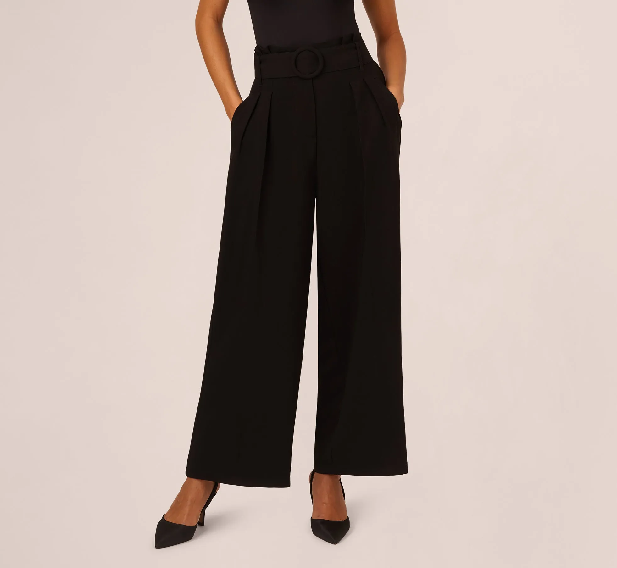 Belted Wide Leg Pants With Pockets In Black sold by Adrianna Papell