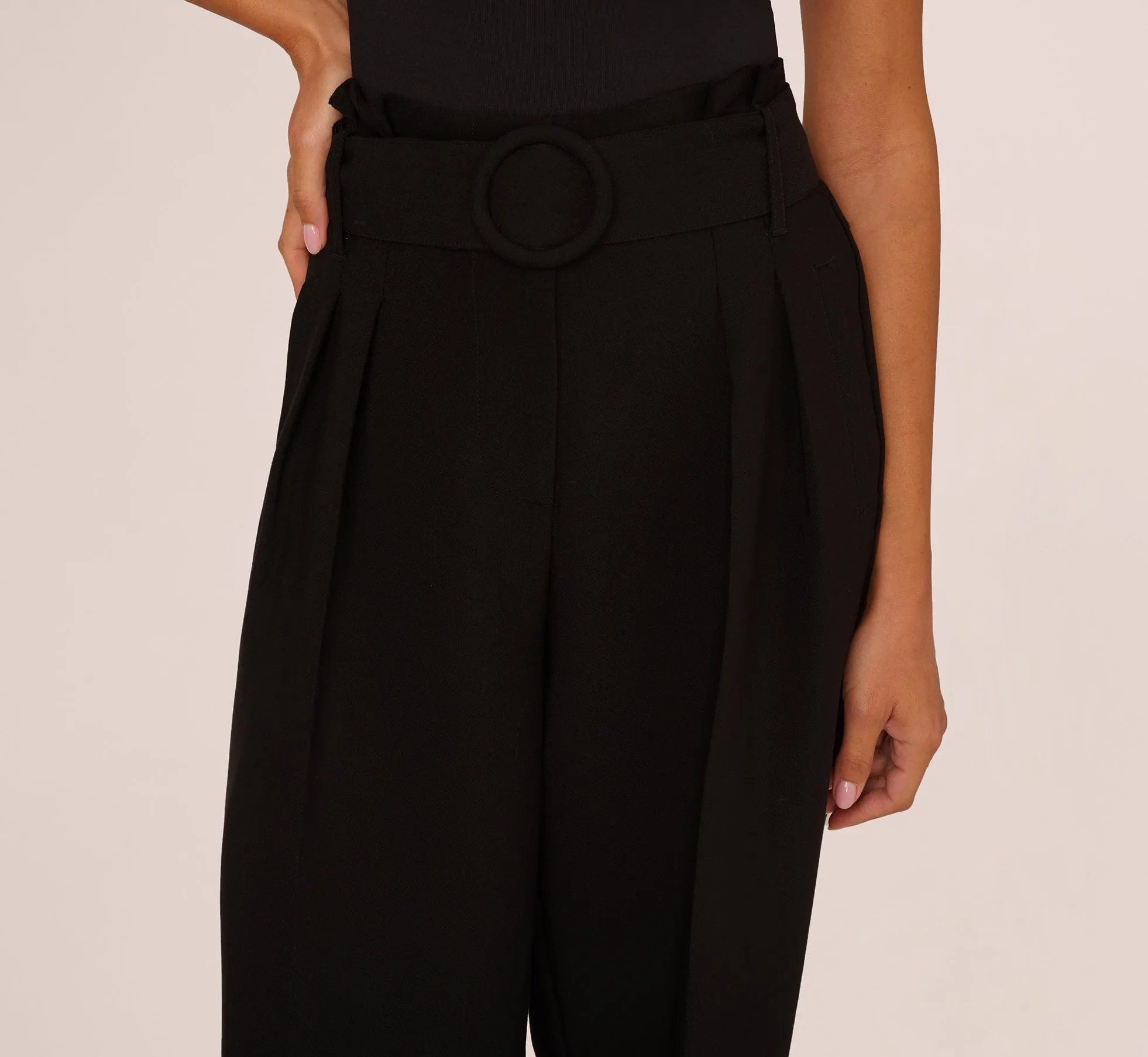 Belted Wide Leg Pants With Pockets In Black sold by Adrianna Papell product image thumbnail 3