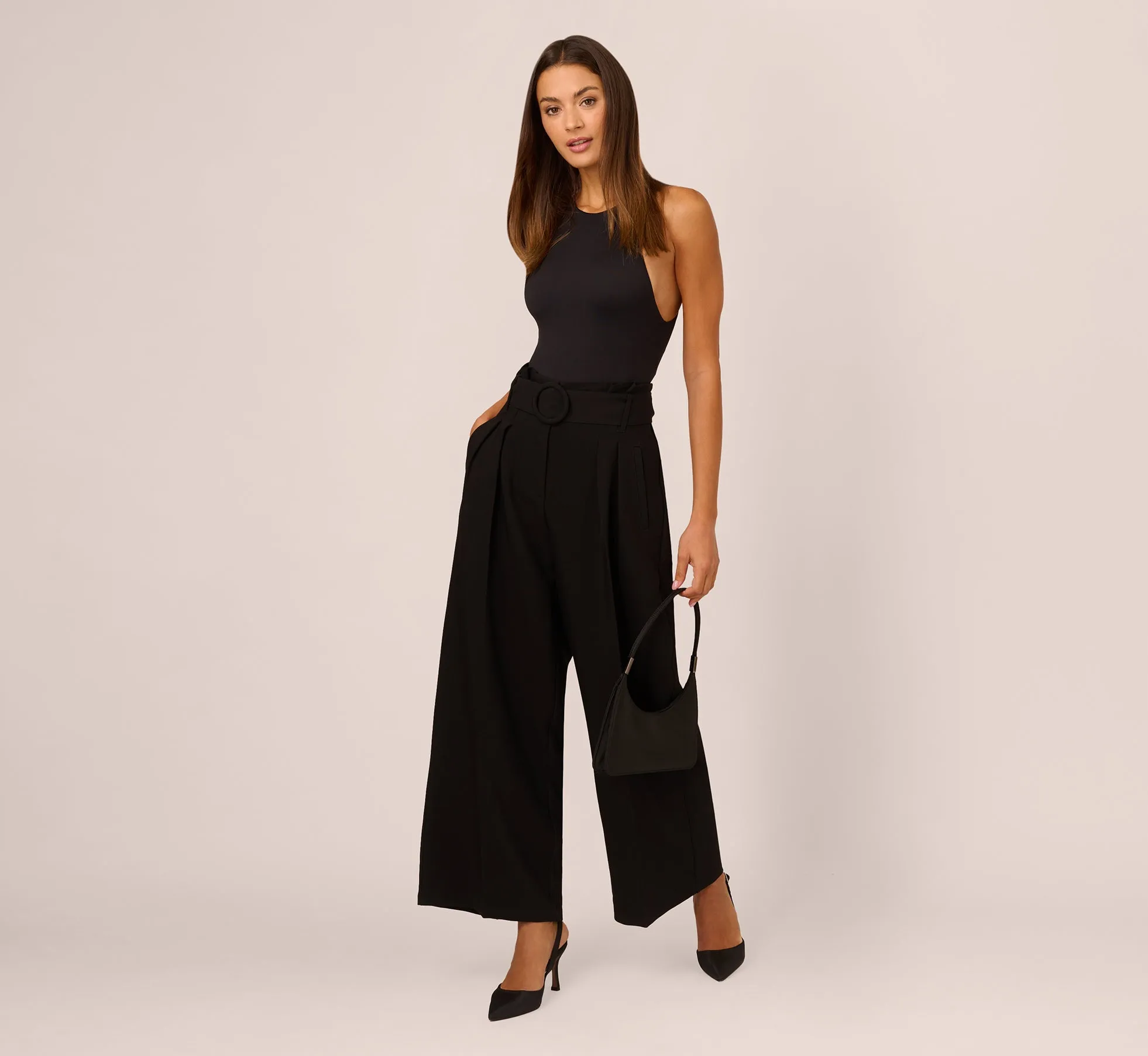 Belted Wide Leg Pants With Pockets In Black sold by Adrianna Papell product image thumbnail 2