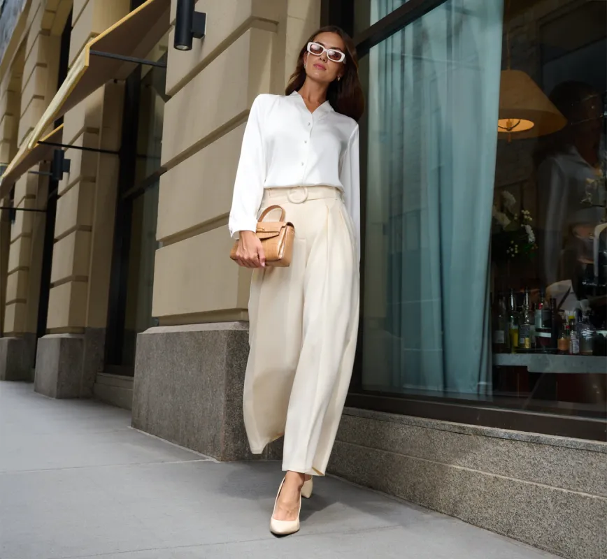 Belted Wide Leg Pants With Pockets In Cream sold by Adrianna Papell