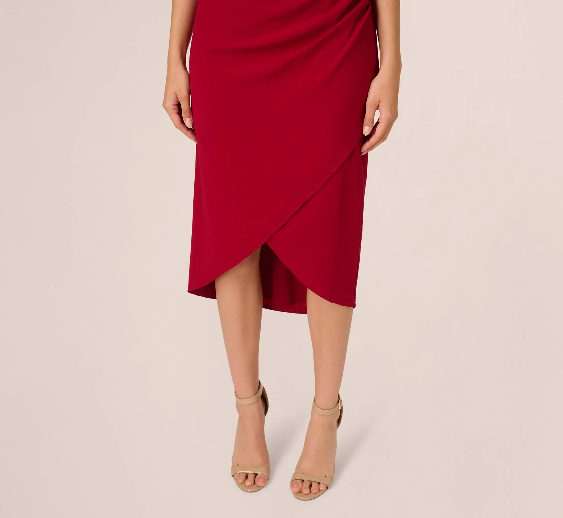 Beaded Crepe One Shoulder Wrap Dress In Cranberry sold by Adrianna Papell product image thumbnail 5