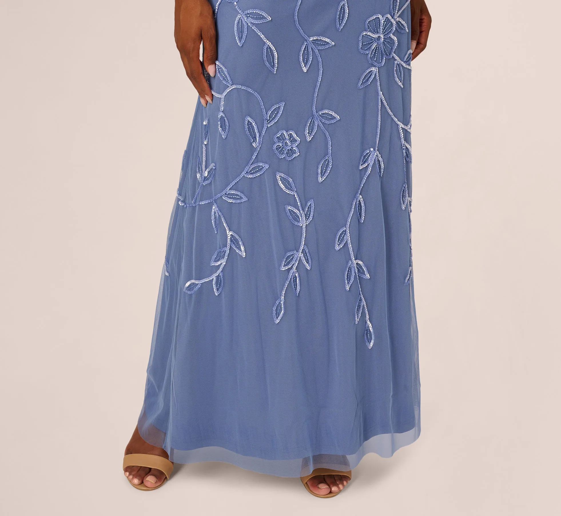 Sleeveless Blouson Mermaid Gown With Jasmine Beading In French Blue sold by Adrianna Papell product image thumbnail 5