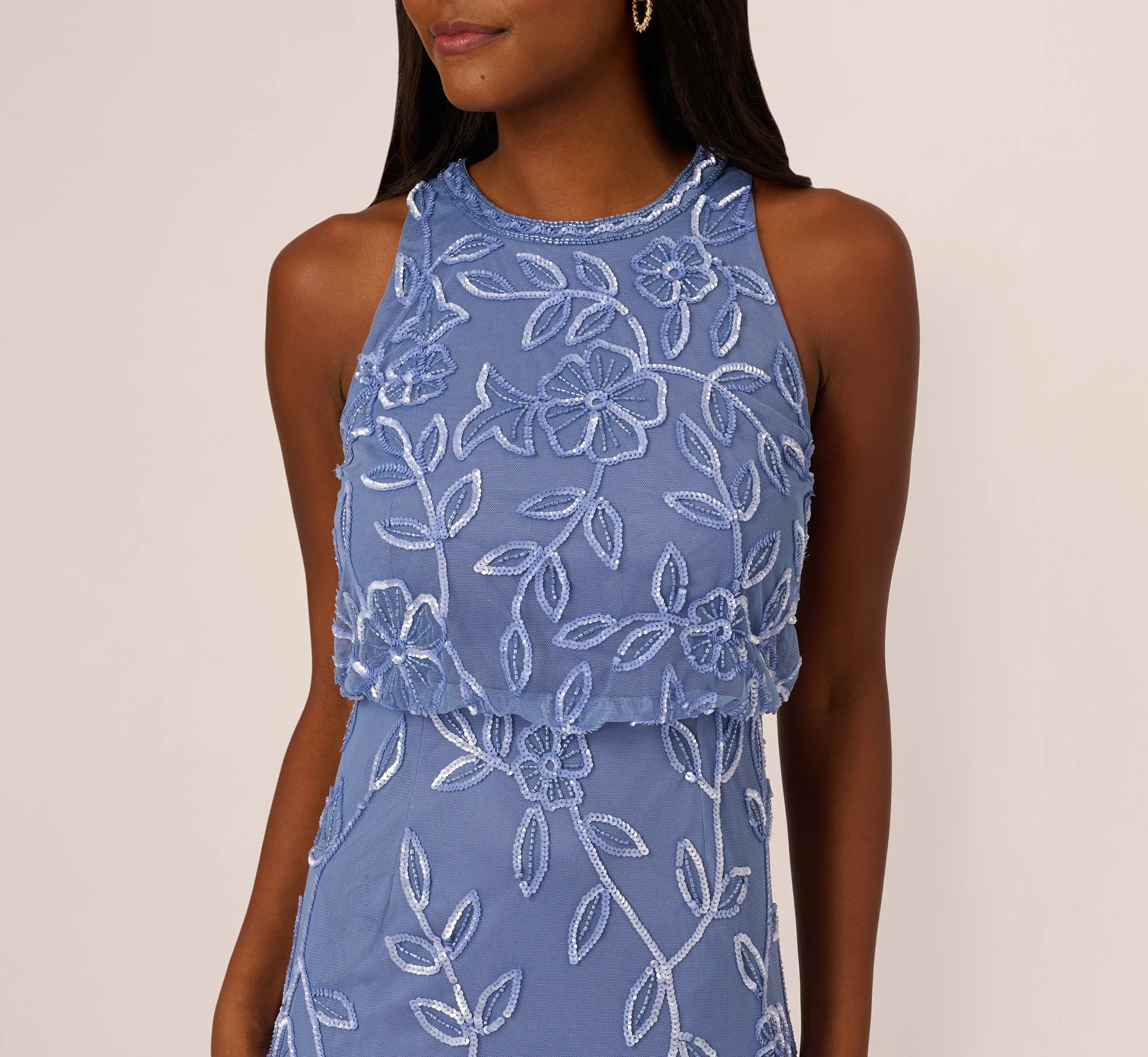 Sleeveless Blouson Mermaid Gown With Jasmine Beading In French Blue sold by Adrianna Papell product image thumbnail 3