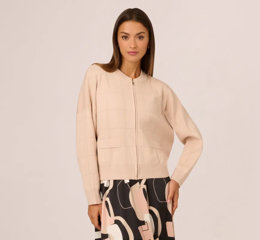 Long Sleeve Zip Front Sweater Bomber In Champagne Blush sold by Adrianna Papell