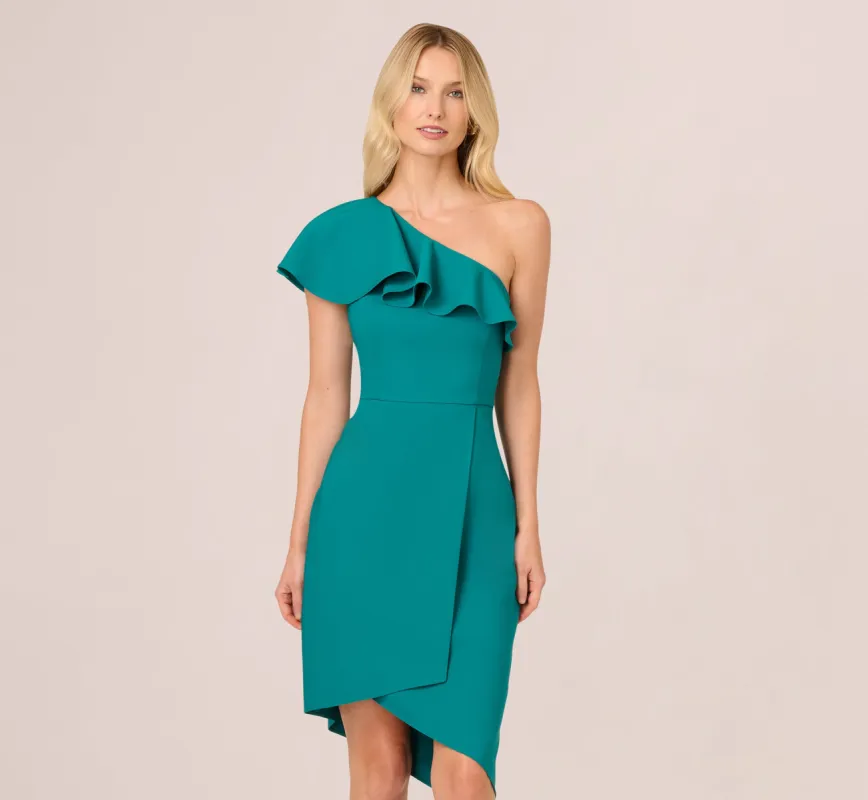 One Shoulder Stretch Crepe Short Dress In Deep Emerald sold by Adrianna Papell