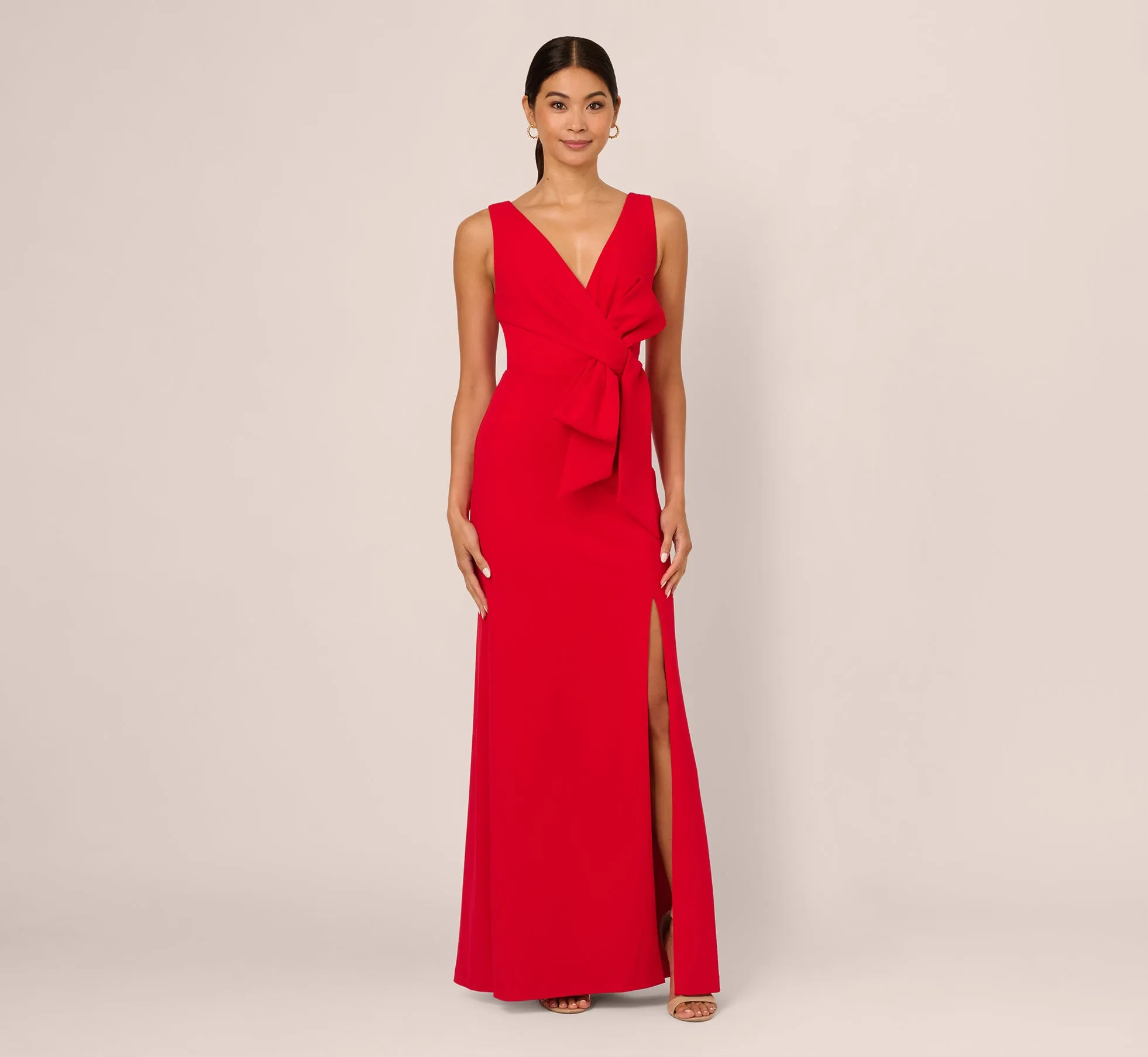Bow Front Crepe Gown In Super Red sold by Adrianna Papell