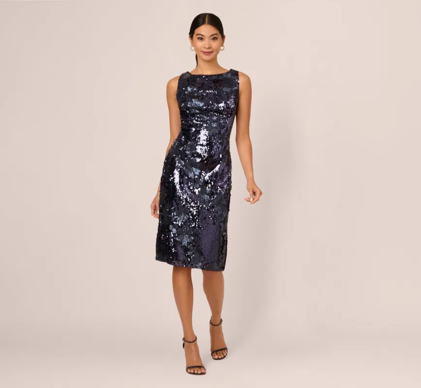 Sequin Sheath Dress In Navy made by Adrianna Papell