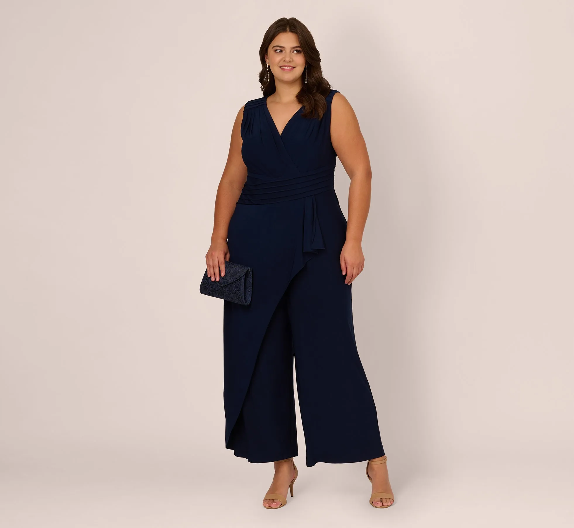 Plus Size Jersey Sleeveless Pintuck Jumpsuit With Wide Legs In Midnight sold by Adrianna Papell product image thumbnail 2