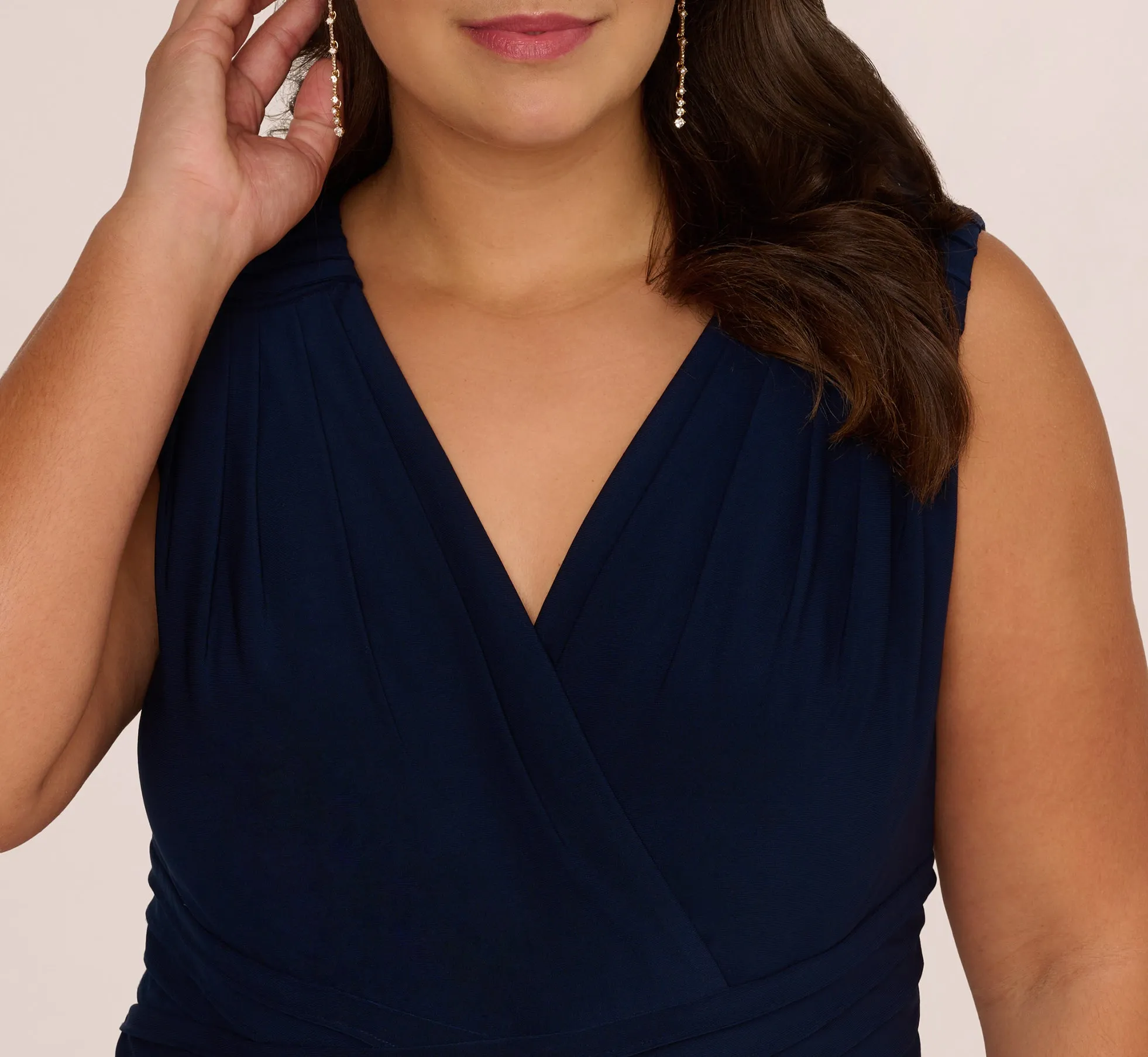 Plus Size Jersey Sleeveless Pintuck Jumpsuit With Wide Legs In Midnight sold by Adrianna Papell product image thumbnail 3