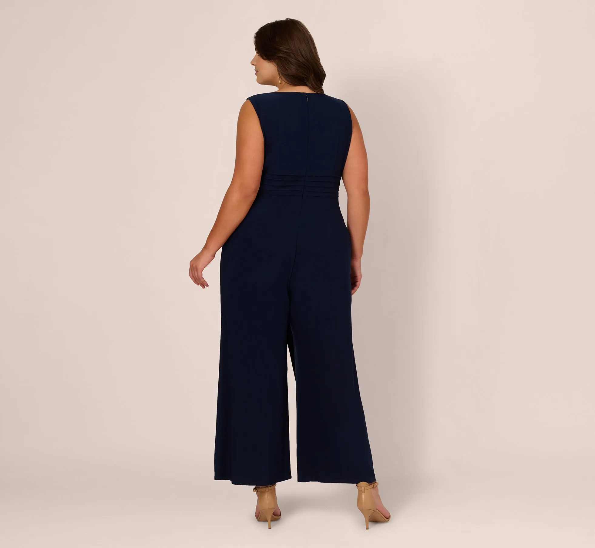 Plus Size Jersey Sleeveless Pintuck Jumpsuit With Wide Legs In Midnight sold by Adrianna Papell product image thumbnail 4