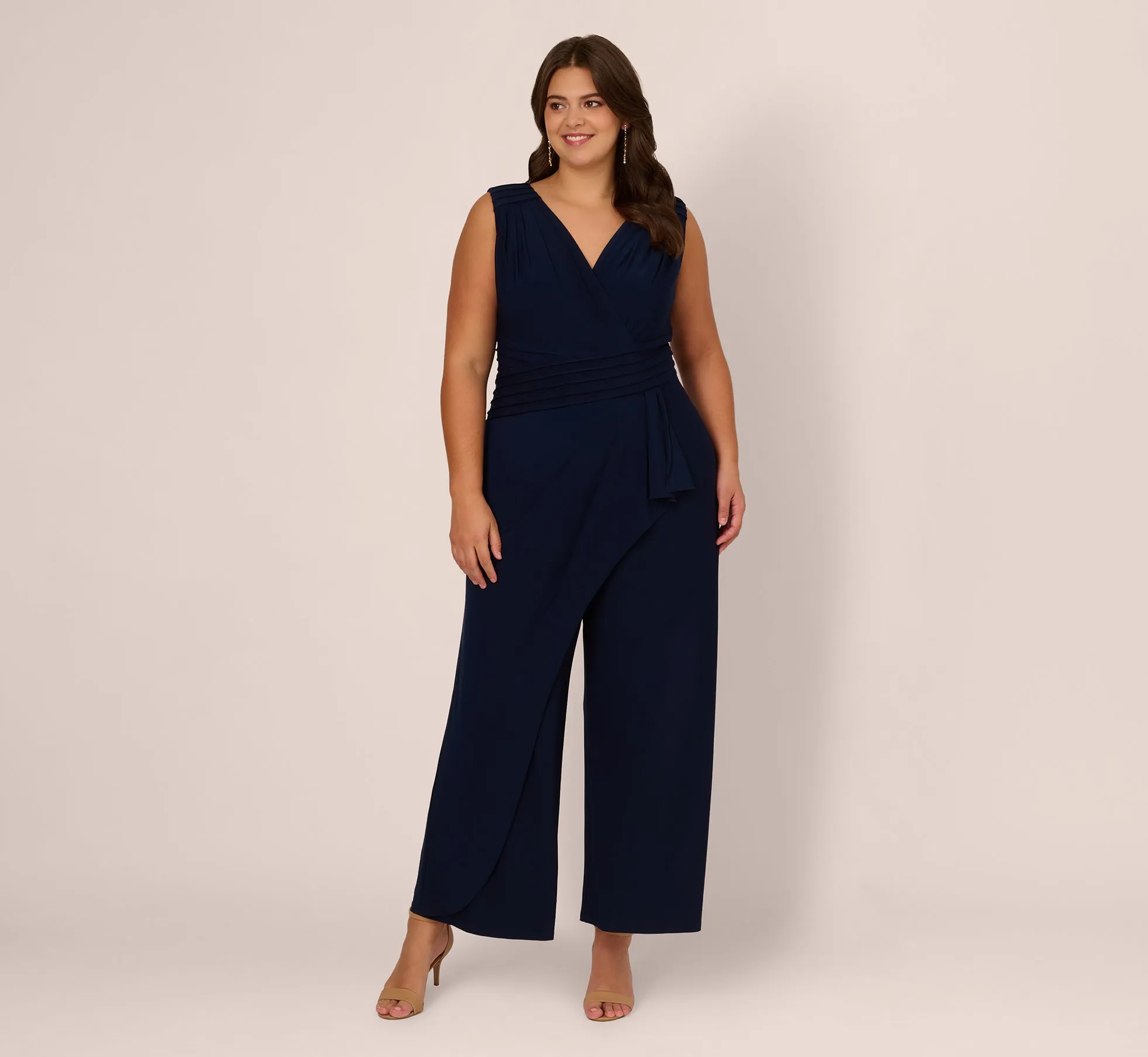 Plus Size Jersey Sleeveless Pintuck Jumpsuit With Wide Legs In Midnight sold by Adrianna Papell