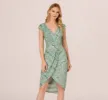 Beaded Faux Wrap Dress With Sheer Cap Sleeves In Icy Sage sold by Adrianna Papell