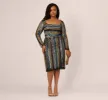 Plus Size Sequin Beaded Sheath Dress With Sheer Long Sleeves In Black Blue Multi sold by Adrianna Papell