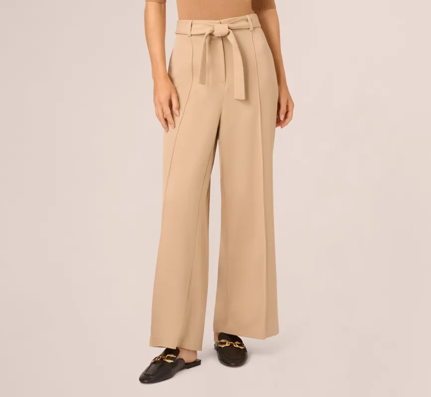 Twill Zip Fly Belted Wide Leg Pant In Sandstone sold by Adrianna Papell