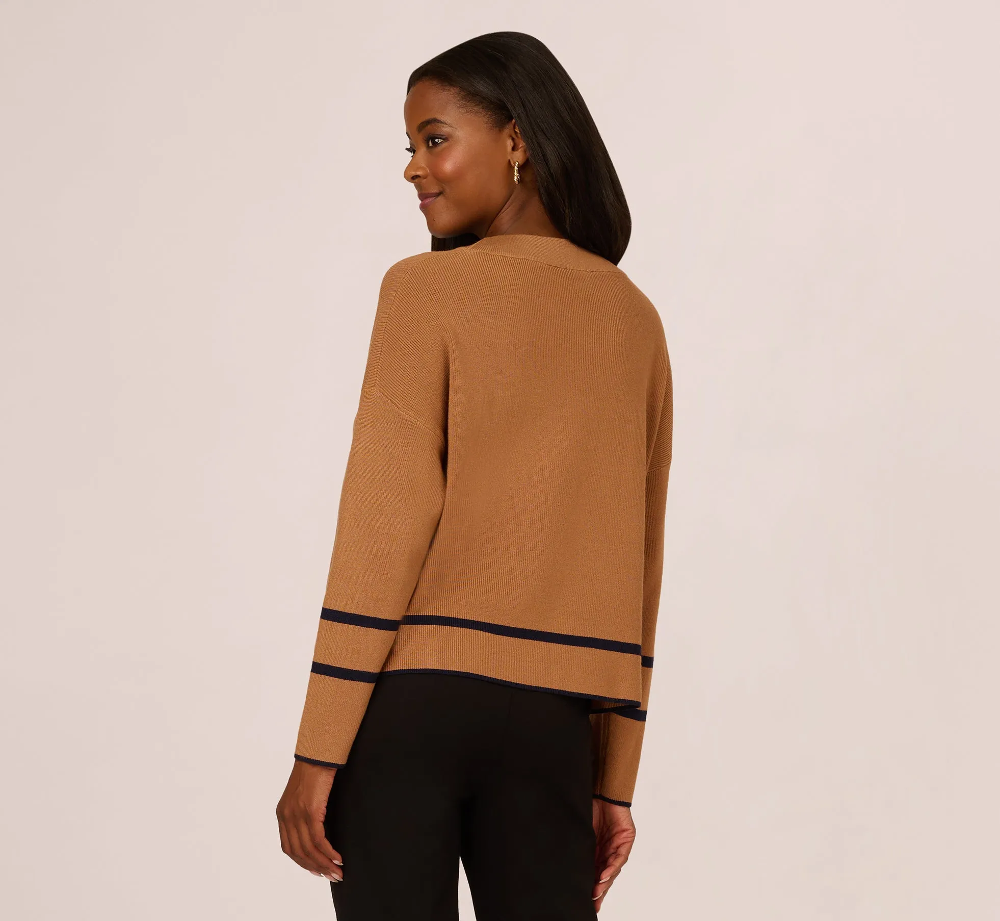 Crew Neck Pullover Sweater With Tipped Details In Camel Bluemoon sold by Adrianna Papell product image thumbnail 4