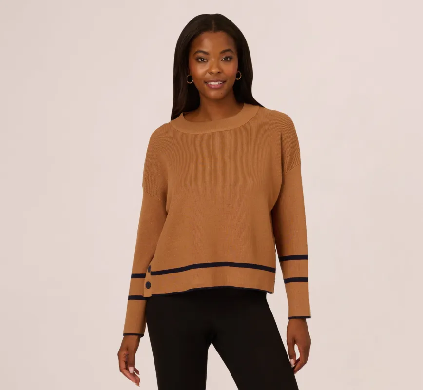Crew Neck Pullover Sweater With Tipped Details In Camel Bluemoon sold by Adrianna Papell