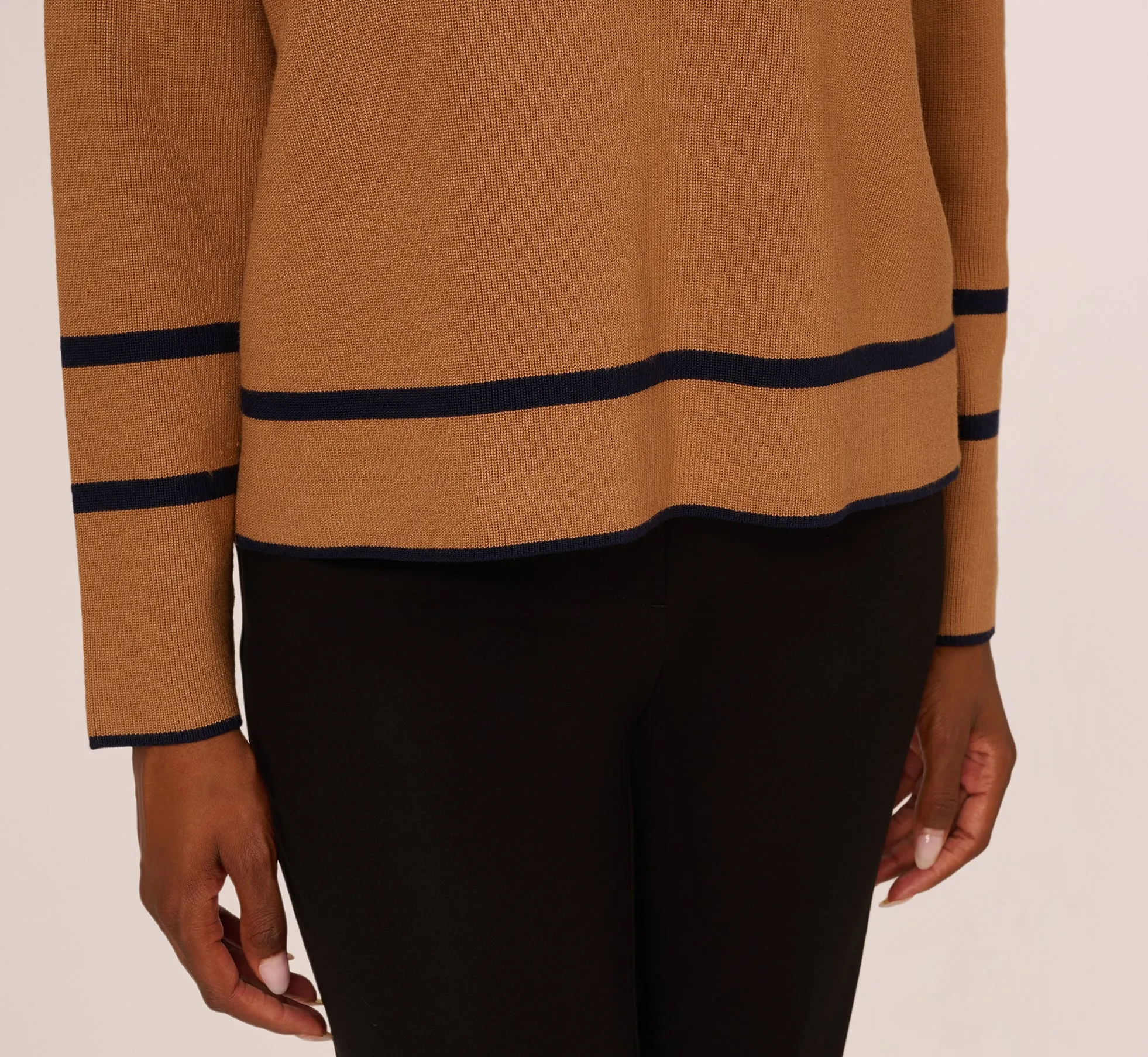 Crew Neck Pullover Sweater With Tipped Details In Camel Bluemoon sold by Adrianna Papell product image thumbnail 5
