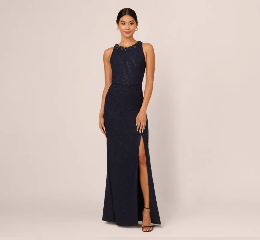 Glitter Boucle Stretch Gown In Navy sold by Adrianna Papell