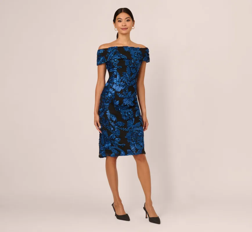 Off Shoulder Soutache Dress In Navy Black sold by Adrianna Papell