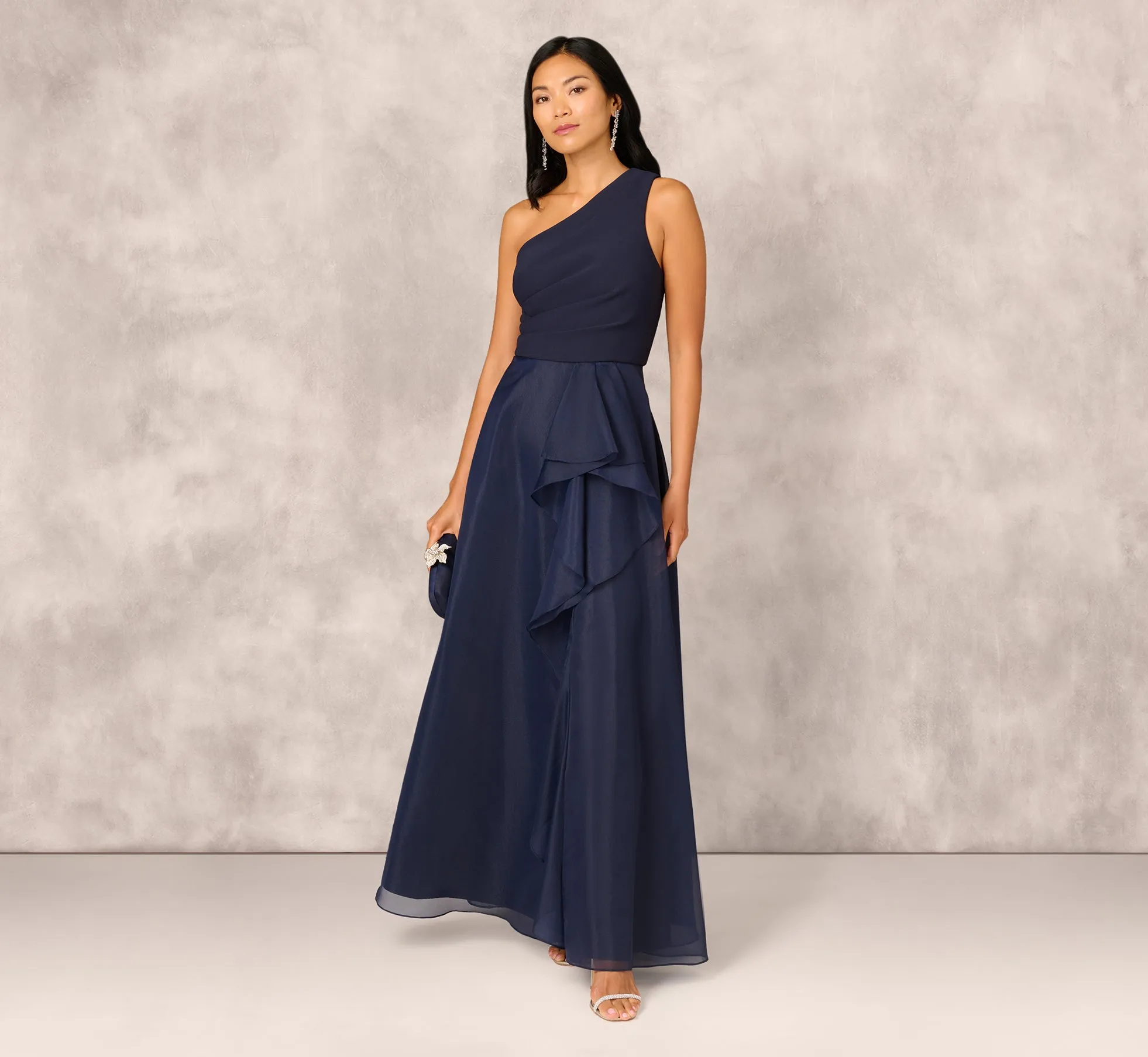 Draped Organza One Shoulder Ballgown In Twilight sold by Adrianna Papell product image thumbnail 2