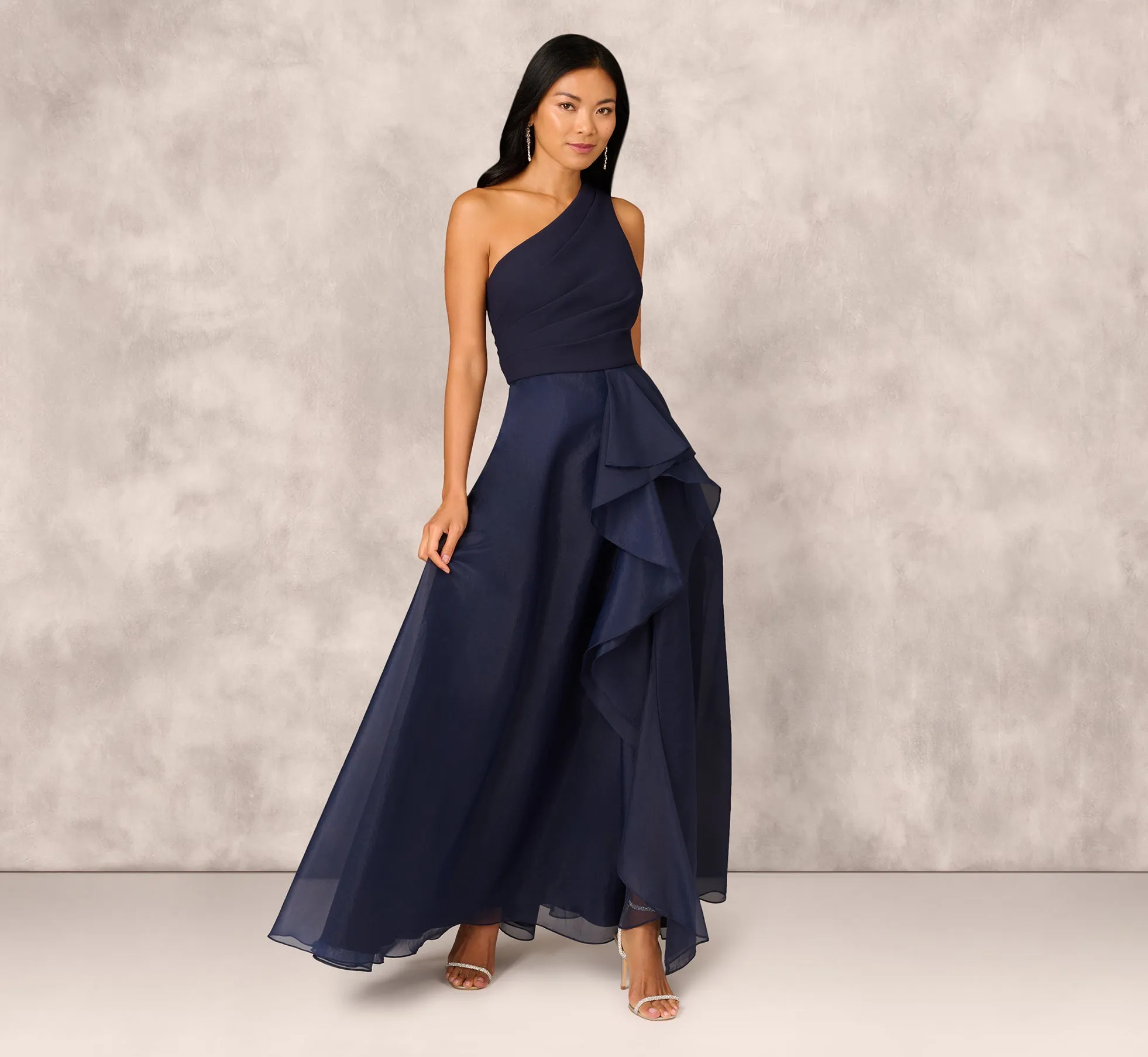 Draped Organza One Shoulder Ballgown In Twilight sold by Adrianna Papell
