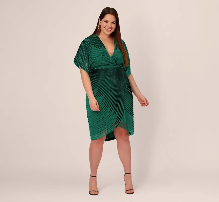 Plus Size Beaded Faux Wrap Dress With Dolman Sleeves In Dark Ivy sold by Adrianna Papell